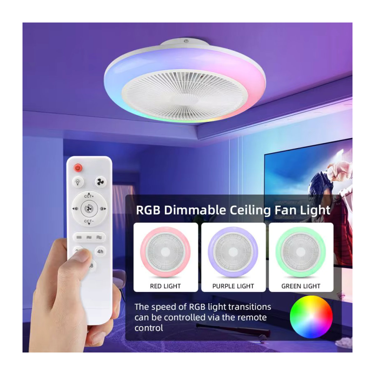 DIBILUN LED Deckenventilator mit Fernbedienung und dimmbarer Deckenlampe E27 in Weiß, Modernes Design - Bild 2