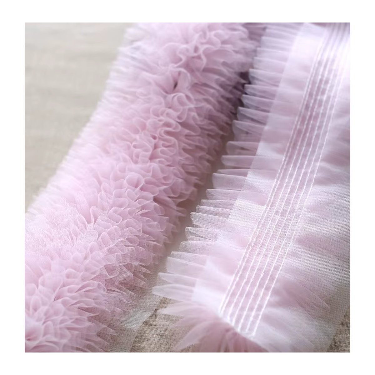 Dichtes Mesh-Spitzenmaterial für Kleidung und Dekoration in Grün und Rosa, Breite: 13–15 cm - Bild 2