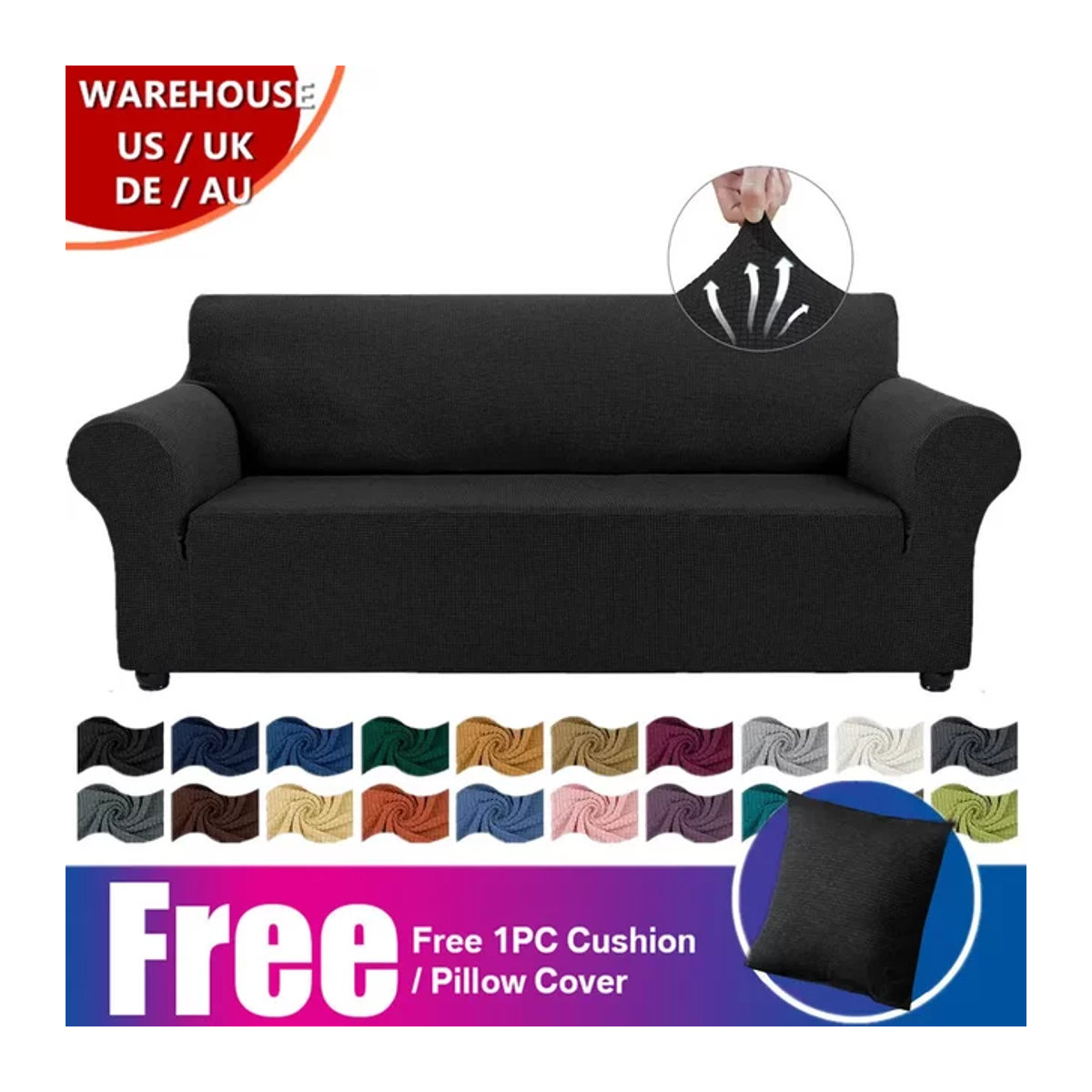 Dicker Jacquard-Sofabezug für 1 bis 4-Sitzer als Stretch-Schonbezug für dein Wohnzimmer in Grau oder Schwarz - Bild 1