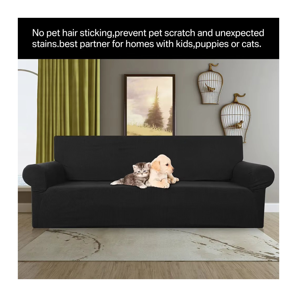 Dicker Jacquard-Sofabezug für 1 bis 4-Sitzer als Stretch-Schonbezug für dein Wohnzimmer in Grau oder Schwarz - Bild 3