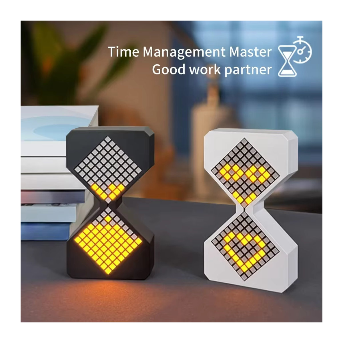 Digitale 3D Sanduhr im Cyber Style mit gelber Beleuchtung, geometrisches Design aus Kunststoff, mehrfarbig - Bild 5