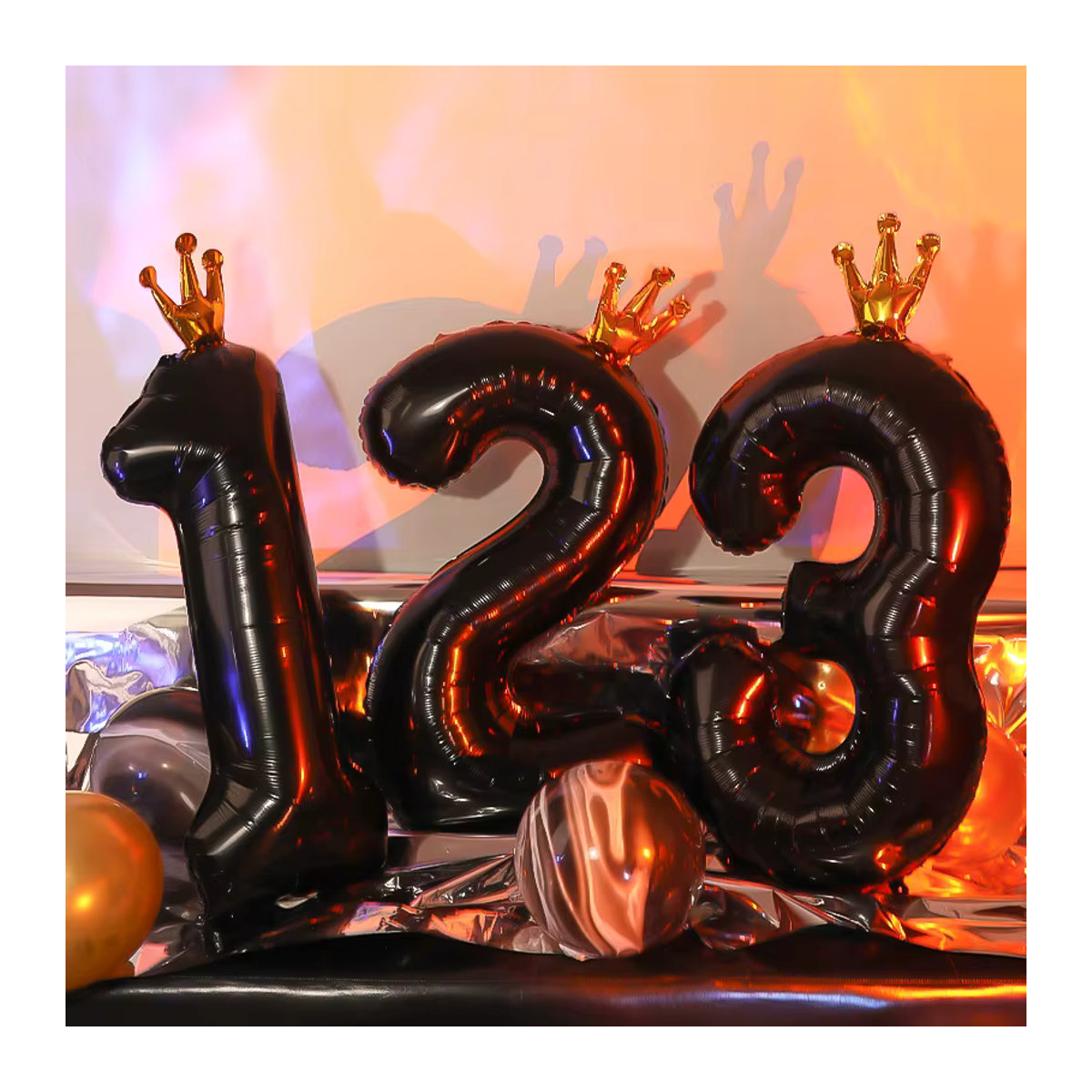 Digitale Krone Ballondekoration für Geburtstage und Jubiläen, Schwarz und Mehrfarbig, Höhe: 101,6 cm - Bild 3