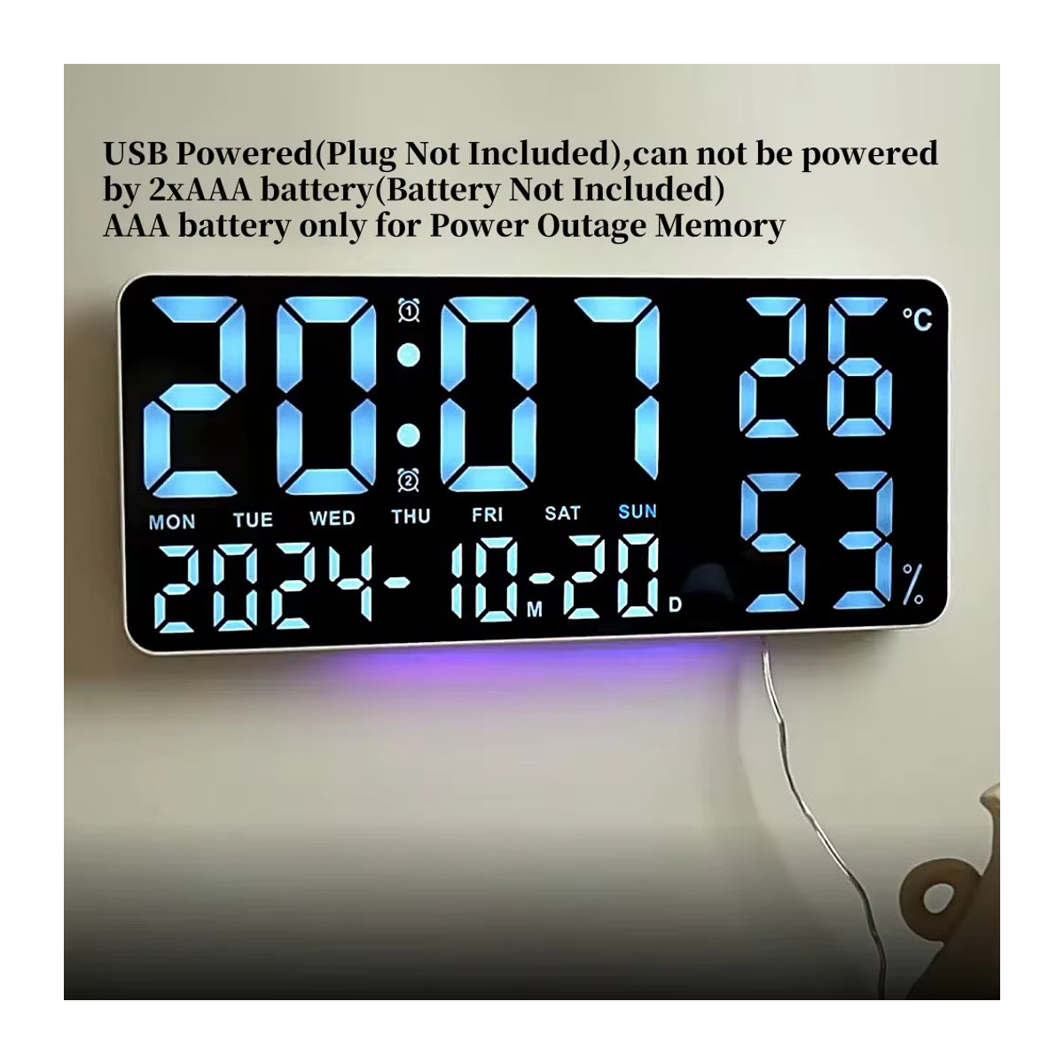 Digitale LED Wanduhr mit Stimmungslicht in 7 Farben, Thermometer, Hygrometer und Datumsanzeige, modern, Beige oder Schwarz - Bild 2