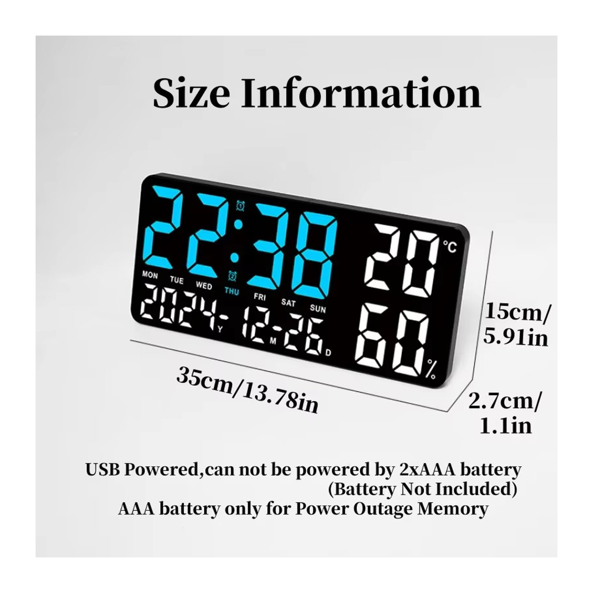 Digitale LED Wanduhr mit Stimmungslicht in 7 Farben, Thermometer, Hygrometer und Datumsanzeige, modern, Beige oder Schwarz - Bild 6