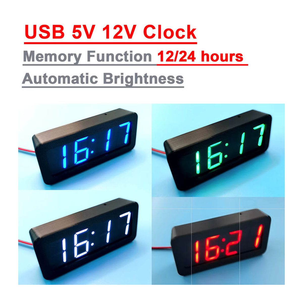 Digitale USB Auto Uhr mit GPS Beidou Automatik-Timing und LED Display für 12/24 Stunden, Schwarz oder Rot - Bild 6