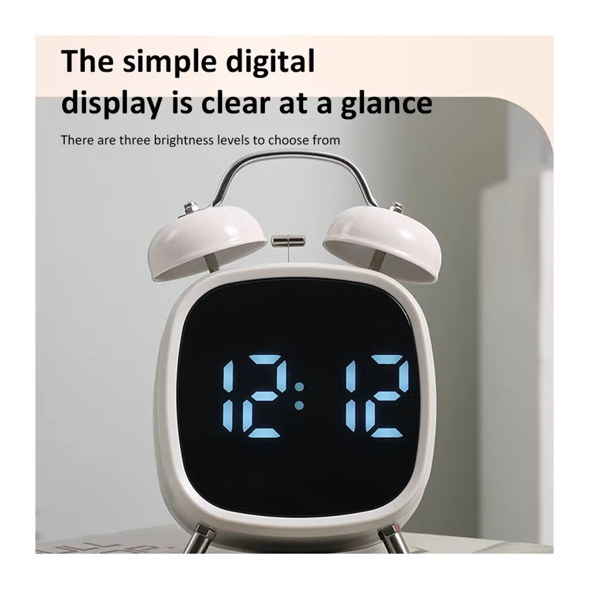 Digitaler LED-Tischwecker mit zwei Glocken, quadratischer Plug-In Wecker aus Kunststoff für Kinder, Zuhause und Büro, Schwarz/Weiß - Bild 3