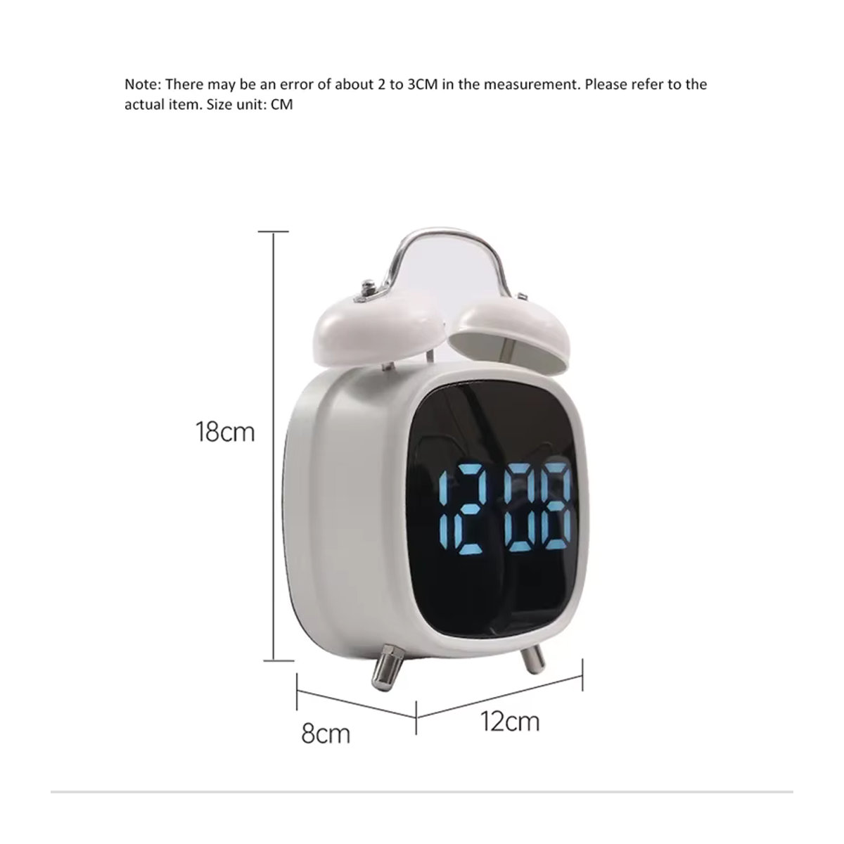 Digitaler LED-Tischwecker mit zwei Glocken, quadratischer Plug-In Wecker aus Kunststoff für Kinder, Zuhause und Büro, Schwarz/Weiß - Bild 6