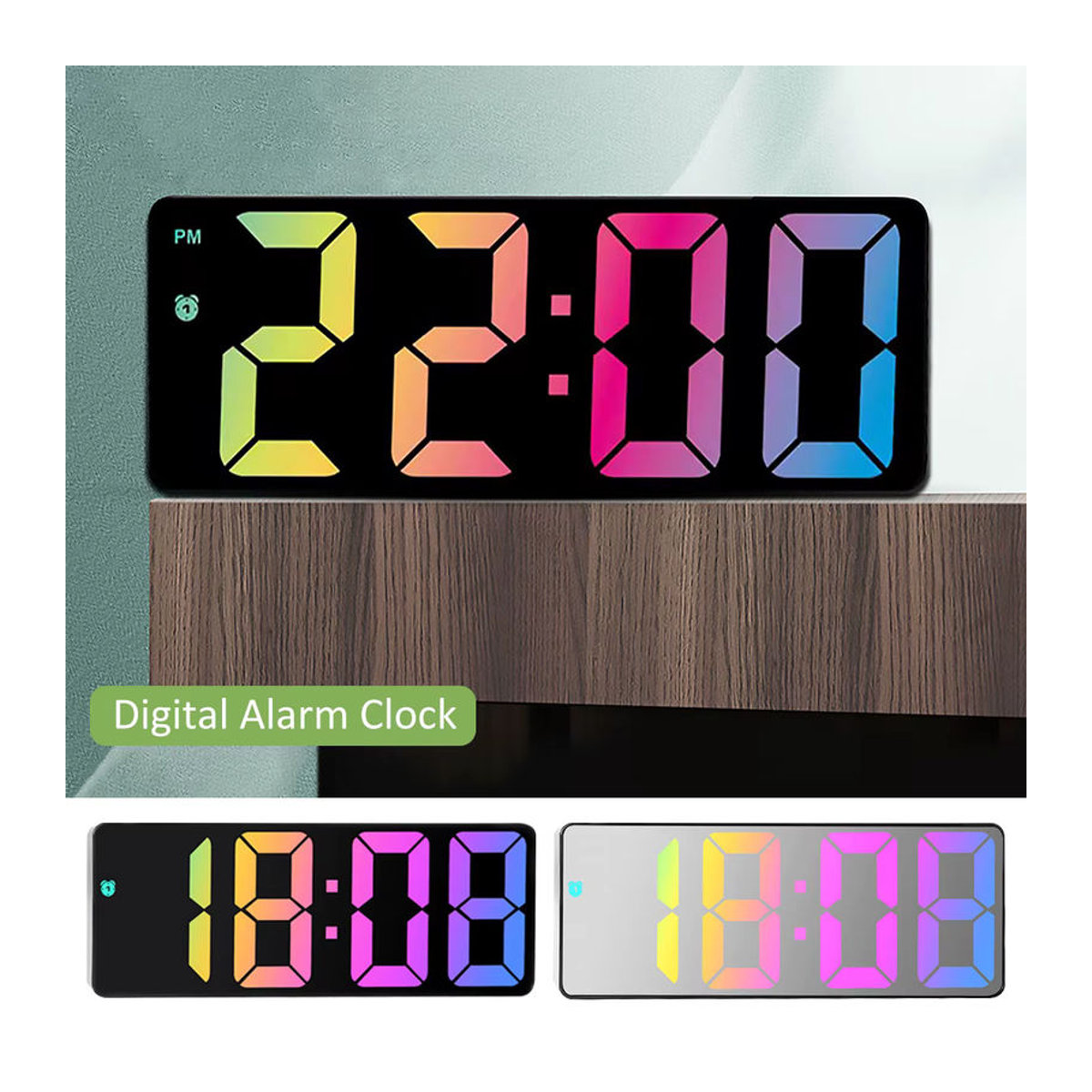 Digitaler LED Wecker mit Nachtmodus in Schwarz, USB- und Batteriebetrieb, moderne Smart Desk Uhr für 12/24h Anzeige - Bild 2