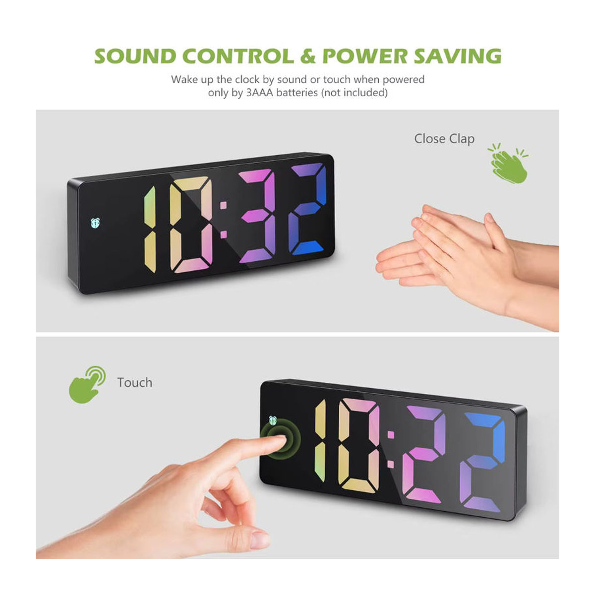 Digitaler LED Wecker mit Nachtmodus in Schwarz, USB- und Batteriebetrieb, moderne Smart Desk Uhr für 12/24h Anzeige - Bild 4