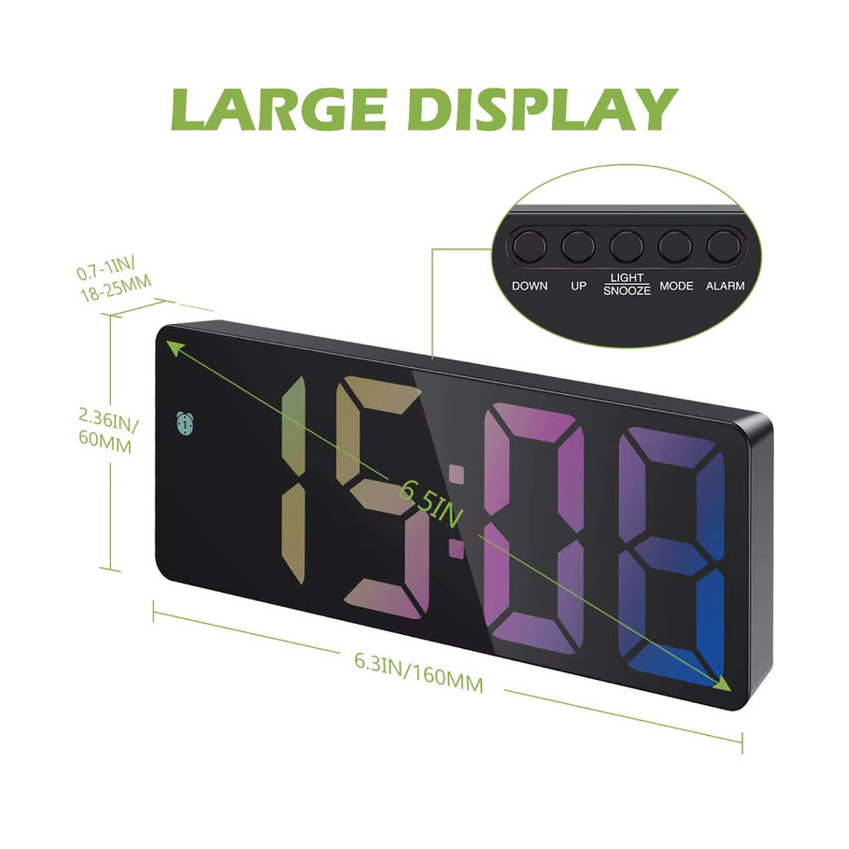 Digitaler LED Wecker mit Nachtmodus in Schwarz, USB- und Batteriebetrieb, moderne Smart Desk Uhr für 12/24h Anzeige - Bild 6