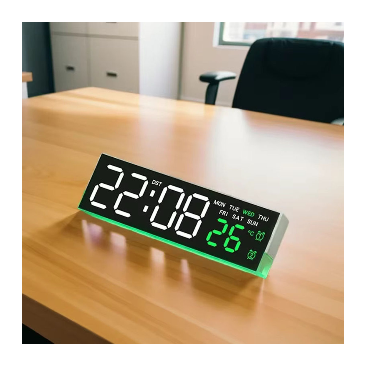 Digitaler LED-Wecker mit Stimmungslicht und Thermometer, USB-betriebene Tischuhr in Schwarz mit Datumsanzeige und Schlummerfunktion - Bild 2