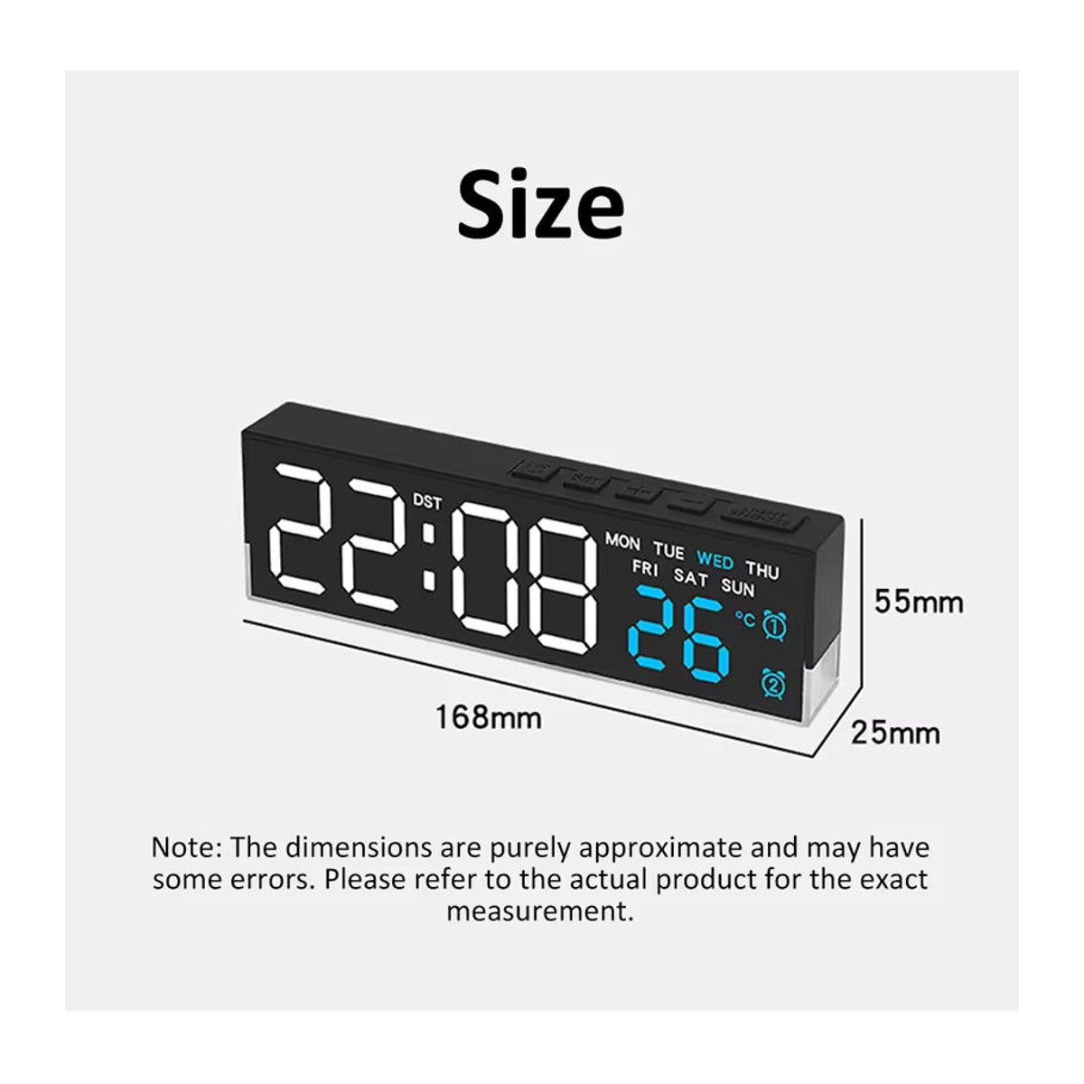 Digitaler LED-Wecker mit Stimmungslicht und Thermometer, USB-betriebene Tischuhr in Schwarz mit Datumsanzeige und Schlummerfunktion - Bild 5