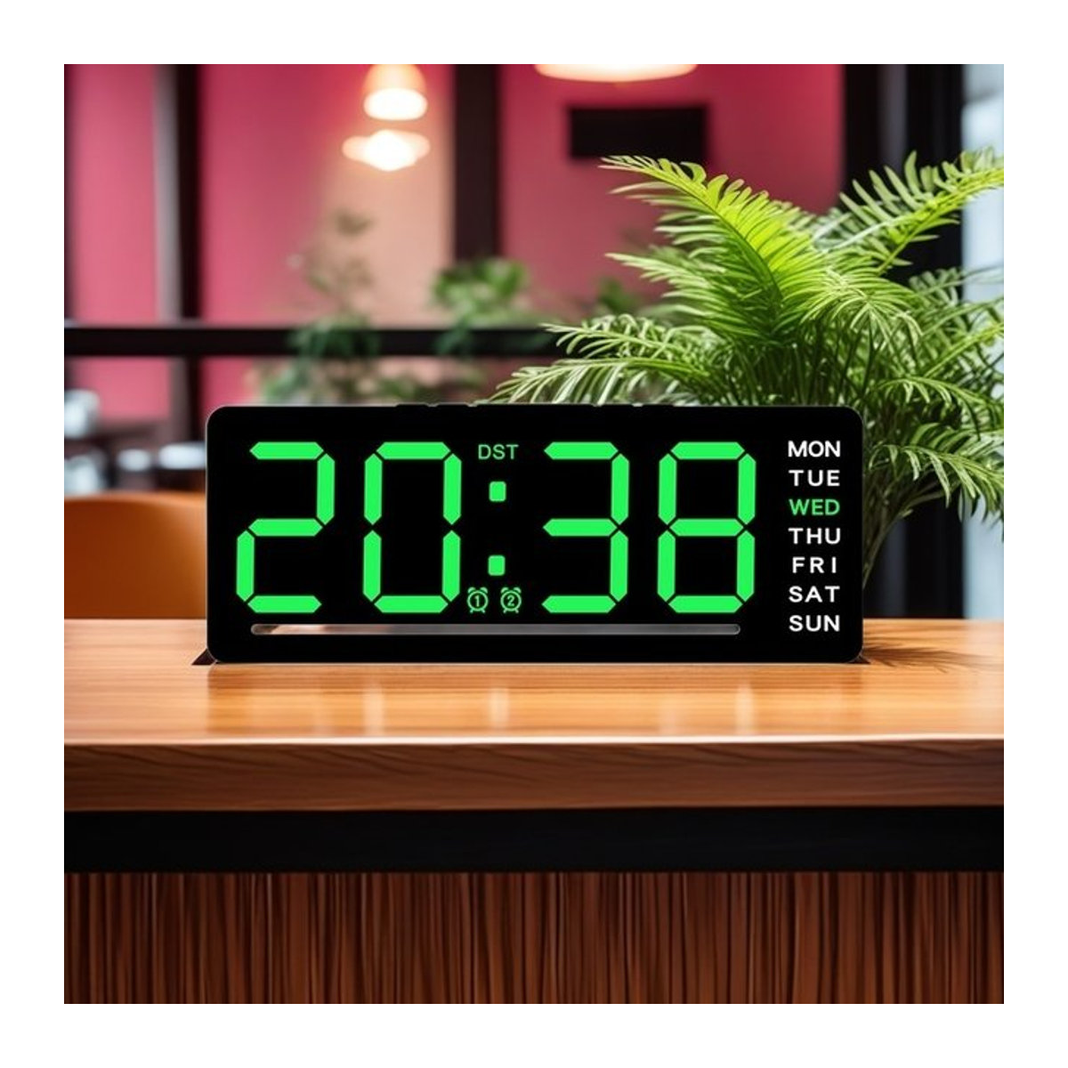 Digitaler LED-Wecker mit Thermometer und Datumsanzeige, USB-betrieben, Schwarz, mit Schlummerfunktion und 5 Helligkeitsstufen - Bild 1