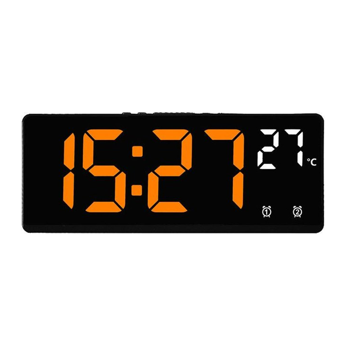 Digitaler Spiegel Wecker mit Sprachsteuerung von Happy NieNie 2022, LED Tischuhr mit Temperaturanzeige, Dual Alarm, Snooze und Nachtmodus, schwarz/orange - Bild 1