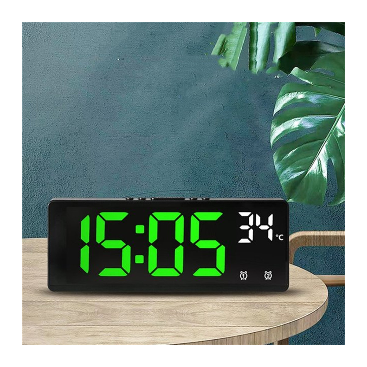 Digitaler Wecker mit Sprachsteuerung und Thermometer in Schwarz, LED Tischuhr mit Dual Alarm, Schlummerfunktion und Nachtmodus - Bild 1