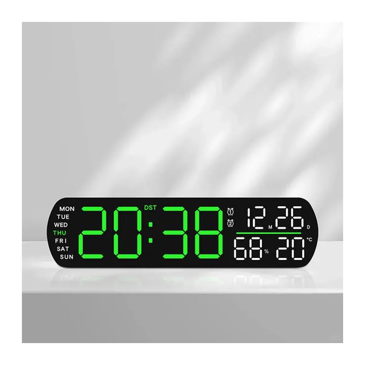 Digitaler Wecker mit Temperaturanzeige, Luftfeuchtigkeit und Datum in Schwarz, LED-Tischuhr mit 2 Alarmen, Schlummerfunktion und automatischer Dimmung - Bild 1