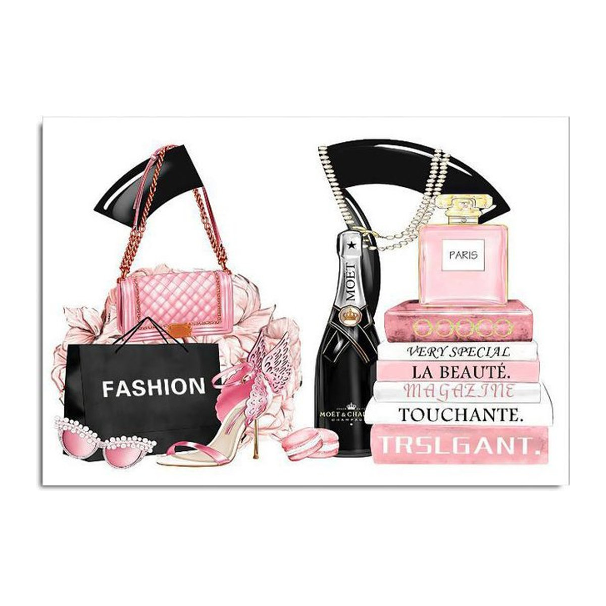 DIMENGQI Wandkunst Leinwand mit Parfüm und Make-up Motiv in Rosa, Modernes Abstract Wandposter für Wohnzimmer und Schlafzimmer, Breite: 20 cm, Höhe: 30 cm - Bild 1