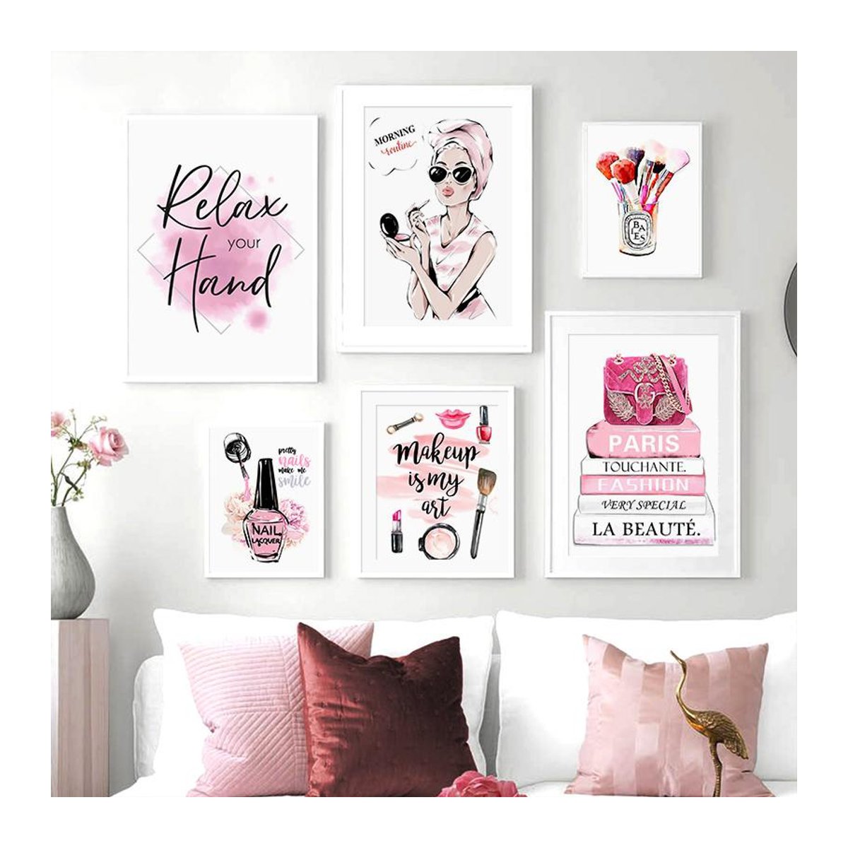 DIMENGQI Wandkunst Leinwand Poster Parfüm und Make-up Motiv in Rosa, Modernes Wandbild für Wohnzimmer und Schlafzimmer, B: 50 cm, H: 70 cm - Bild 2