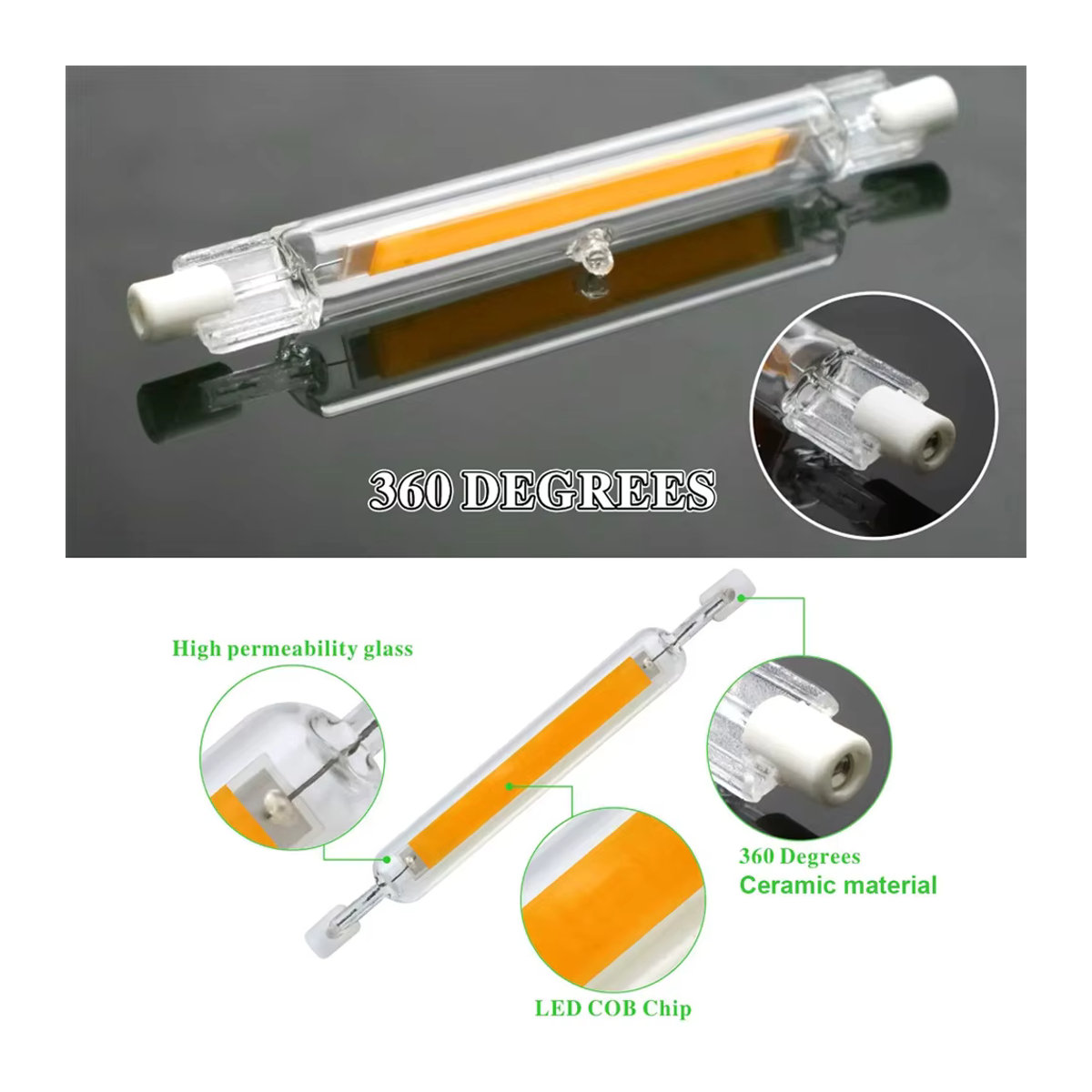Dimmbare aoyuansea R7s LED COB Röhrenlampe aus Glas als Flutlicht Ersatz für Halogenlampen, Länge: 118 mm - Bild 3