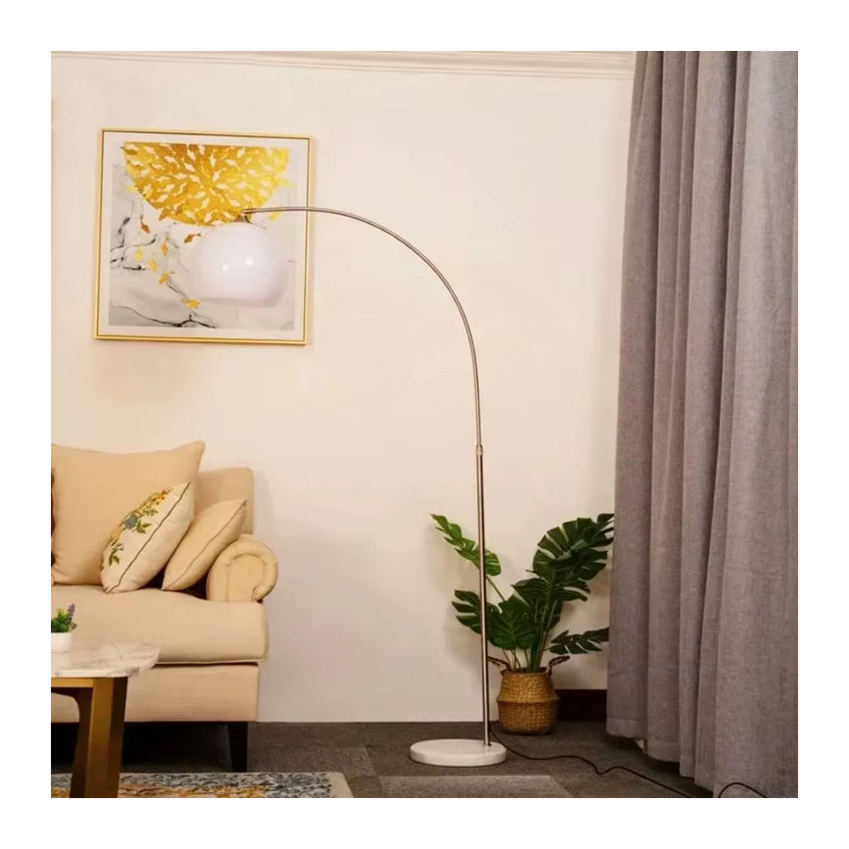 Dimmbare Bogen-Stehlampe von MZISOSOD in Orange mit Marmor-Design für Wohnzimmer und Schlafzimmer - Bild 2