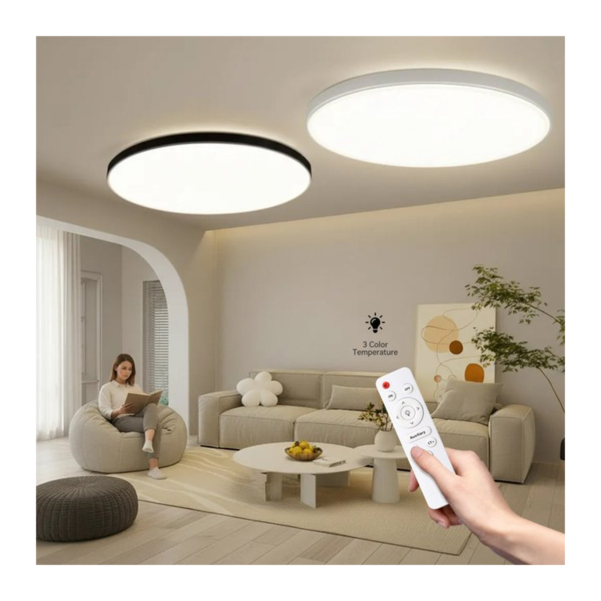 Dimmbare LED Deckenleuchte mit Fernbedienung von CHENBEN in Weiß im minimalistischen Design für Wohnzimmer und Schlafzimmer - Bild 1