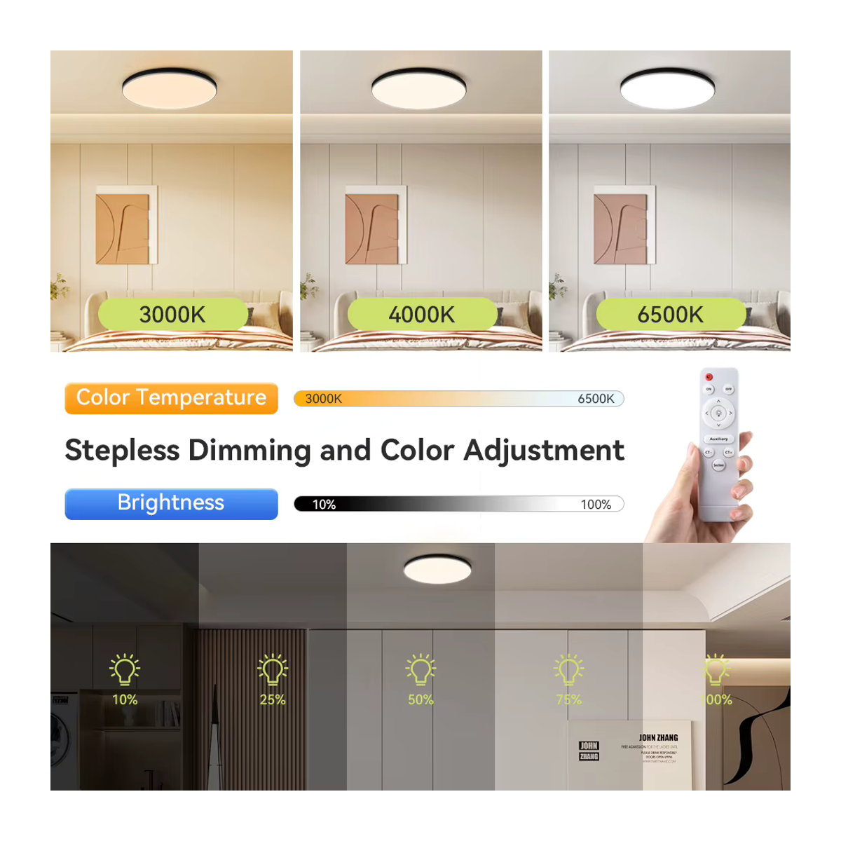 Dimmbare LED Deckenleuchte mit Fernbedienung von CHENBEN in Weiß im minimalistischen Design für Wohnzimmer und Schlafzimmer - Bild 3