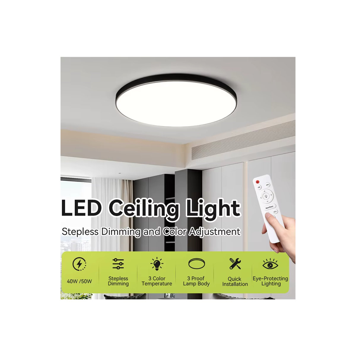 Dimmbare LED Deckenleuchte mit Fernbedienung von CHENBEN in Weiß im minimalistischen Design für Wohnzimmer und Schlafzimmer - Bild 6