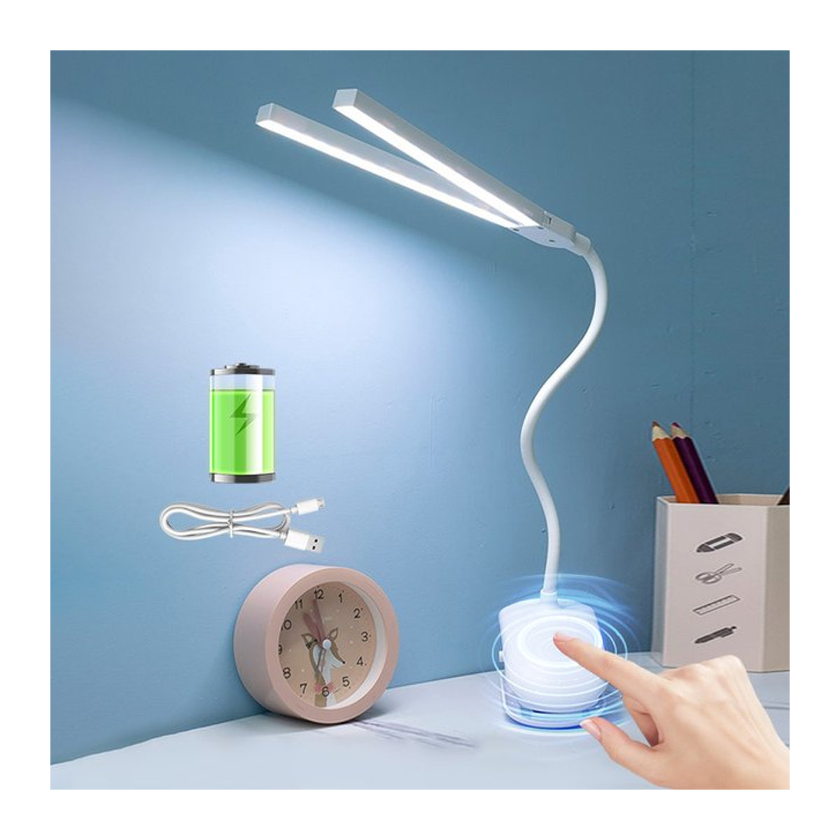 Dimmbare LED-Leselampe in Weiß mit Clip und Touch-Funktion für Augenschutz im Büro oder Schlafzimmer - Bild 1