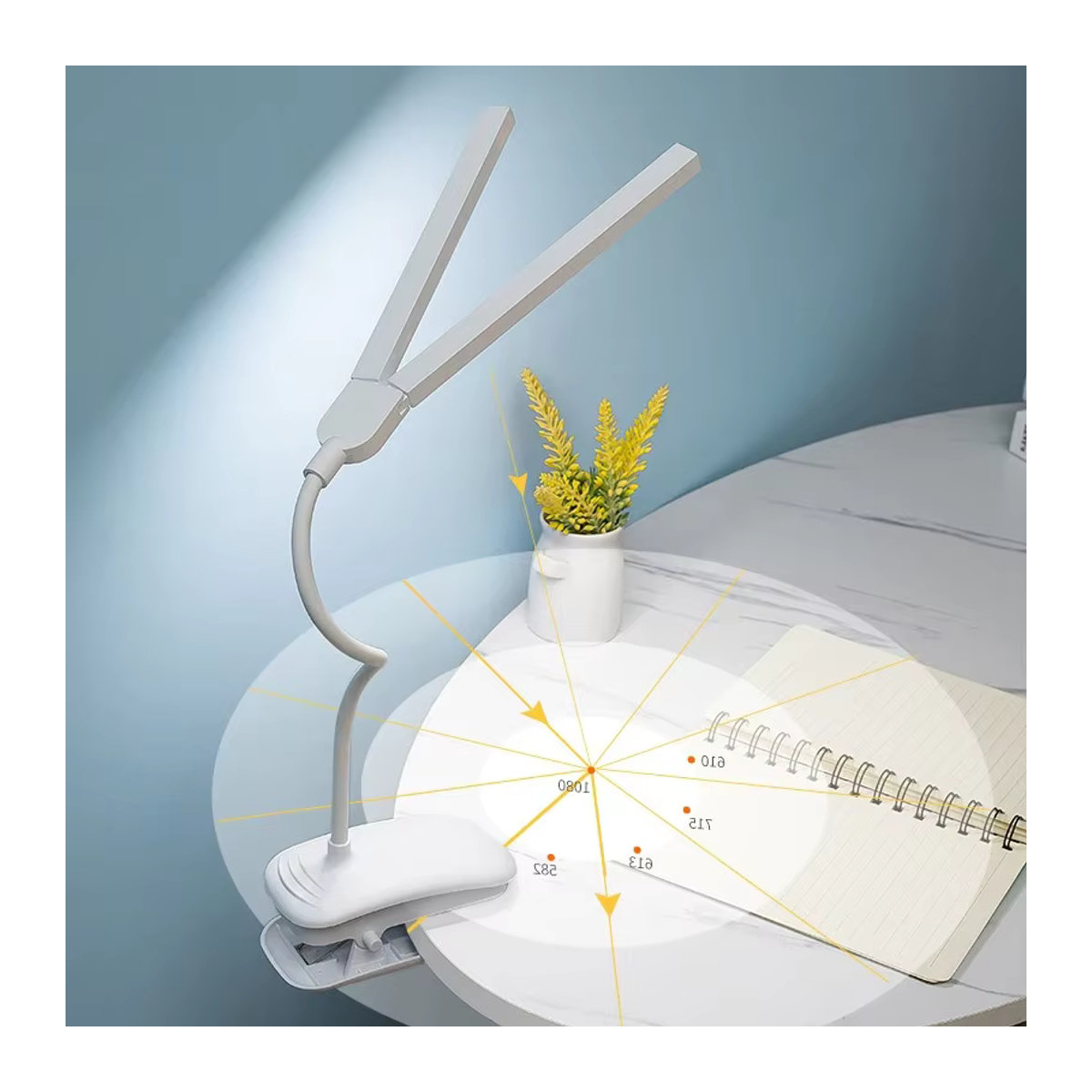 Dimmbare LED-Leselampe in Weiß mit Clip und Touch-Funktion für Augenschutz im Büro oder Schlafzimmer - Bild 3
