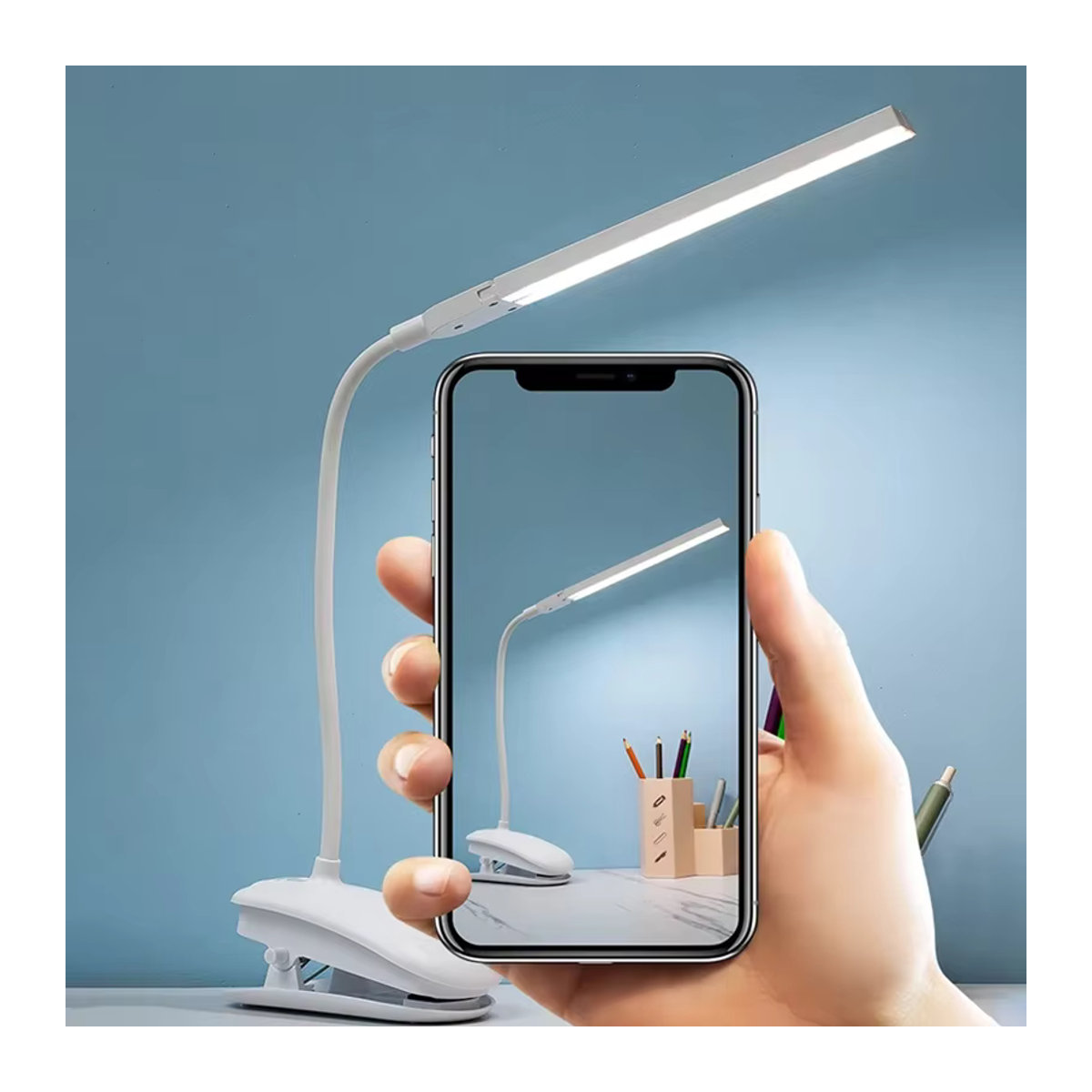 Dimmbare LED-Leselampe in Weiß mit Clip und Touch-Funktion für Augenschutz im Büro oder Schlafzimmer - Bild 4