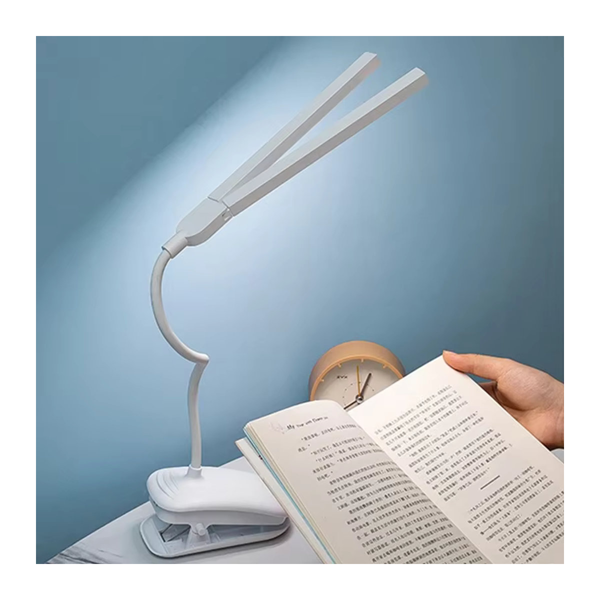 Dimmbare LED-Leselampe in Weiß mit Clip und Touch-Funktion für Augenschutz im Büro oder Schlafzimmer - Bild 6