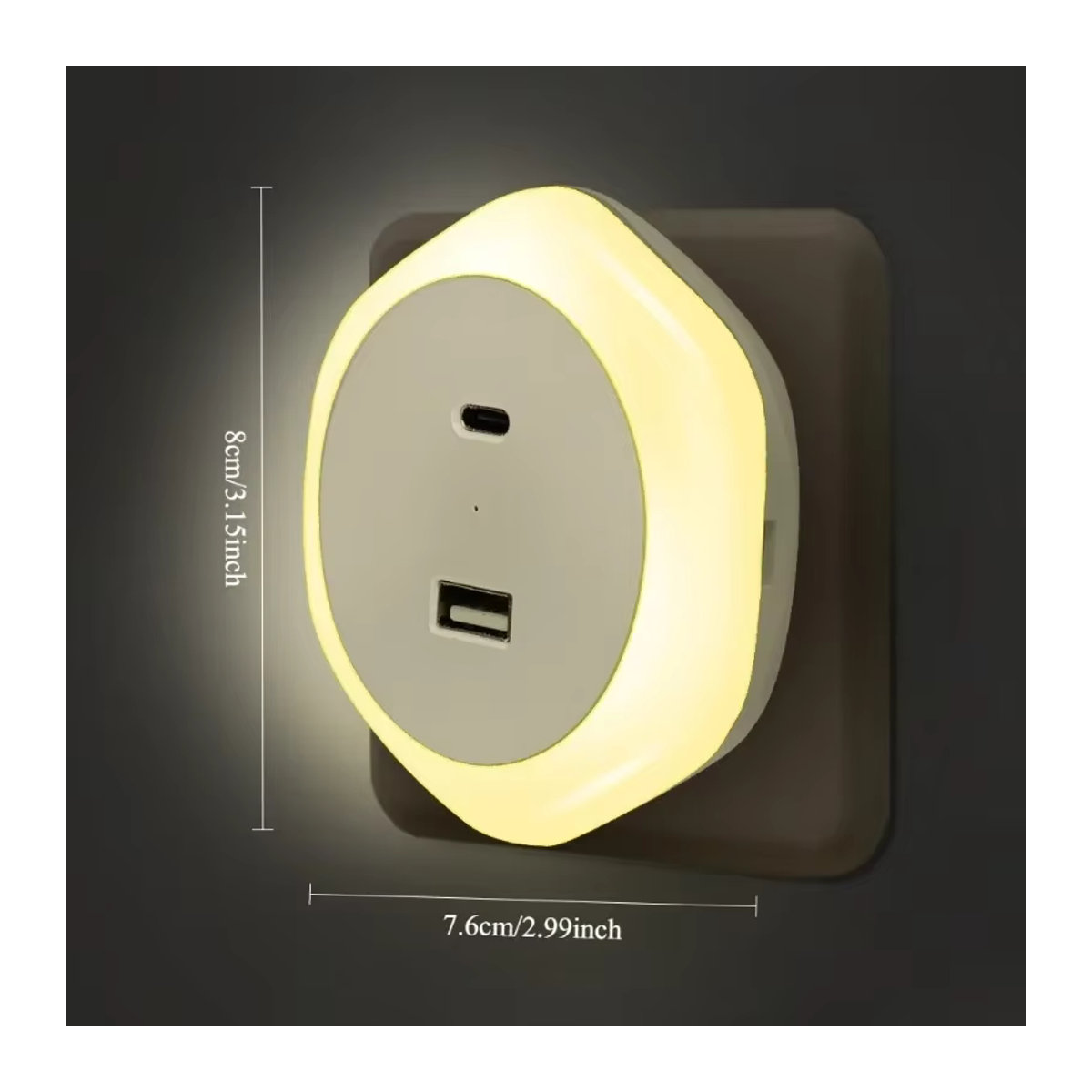 Dimmbare LED Nachttischlampe in Weiß mit automatischem Lichtsensor und USB-Typ-C-Anschluss, warmweißes Nachtlicht für Schlafzimmer und Flur - Bild 5