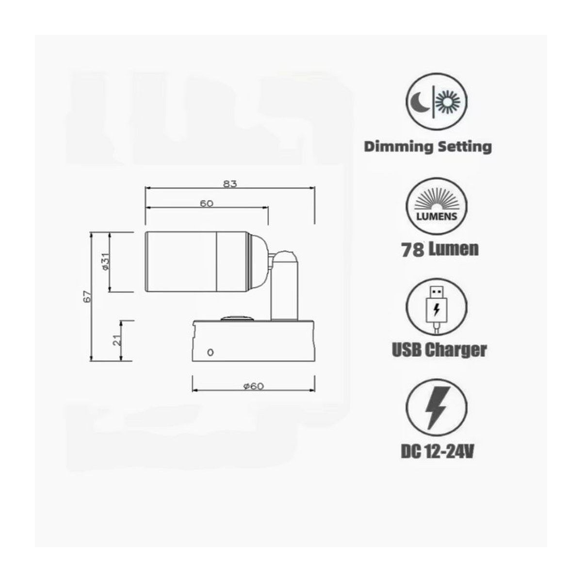 Dimmbare LED Nachttischlampe mit Touch-Schalter und USB-Anschluss, Kristall-Design in Chrom, Warmweiß, ideal für Wohnmobil, Yacht und Wohnwagen - Bild 2