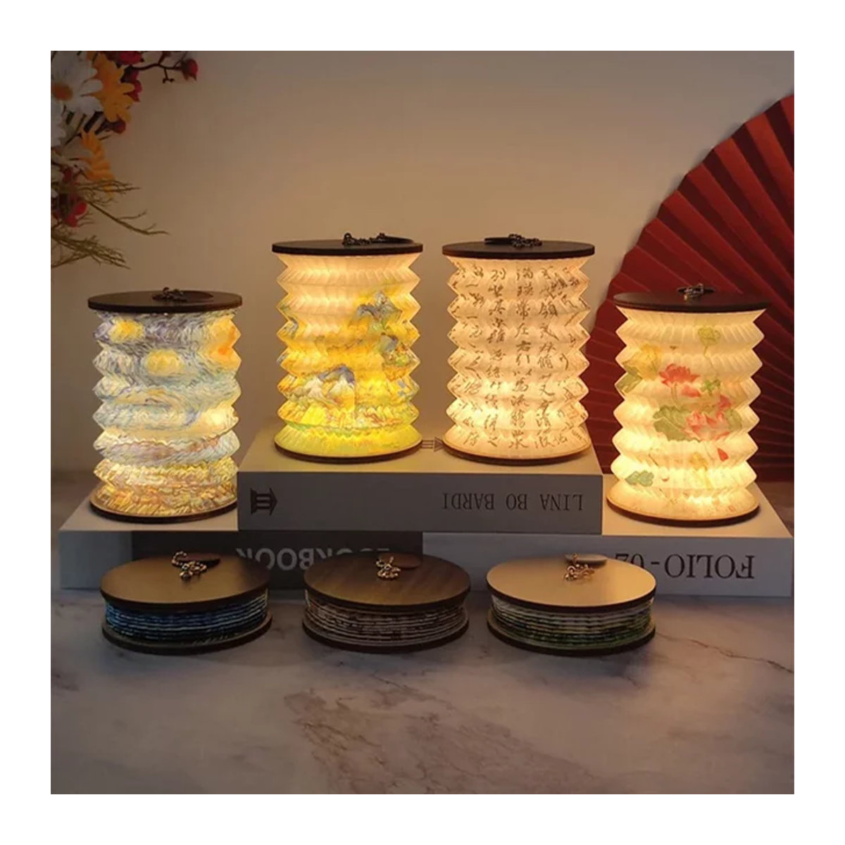 Dimmbare LED Tischlampe Nussbaum Faltbare Tragbare Laterne mit USB Aufladung und Touch-Funktion - Bild 1