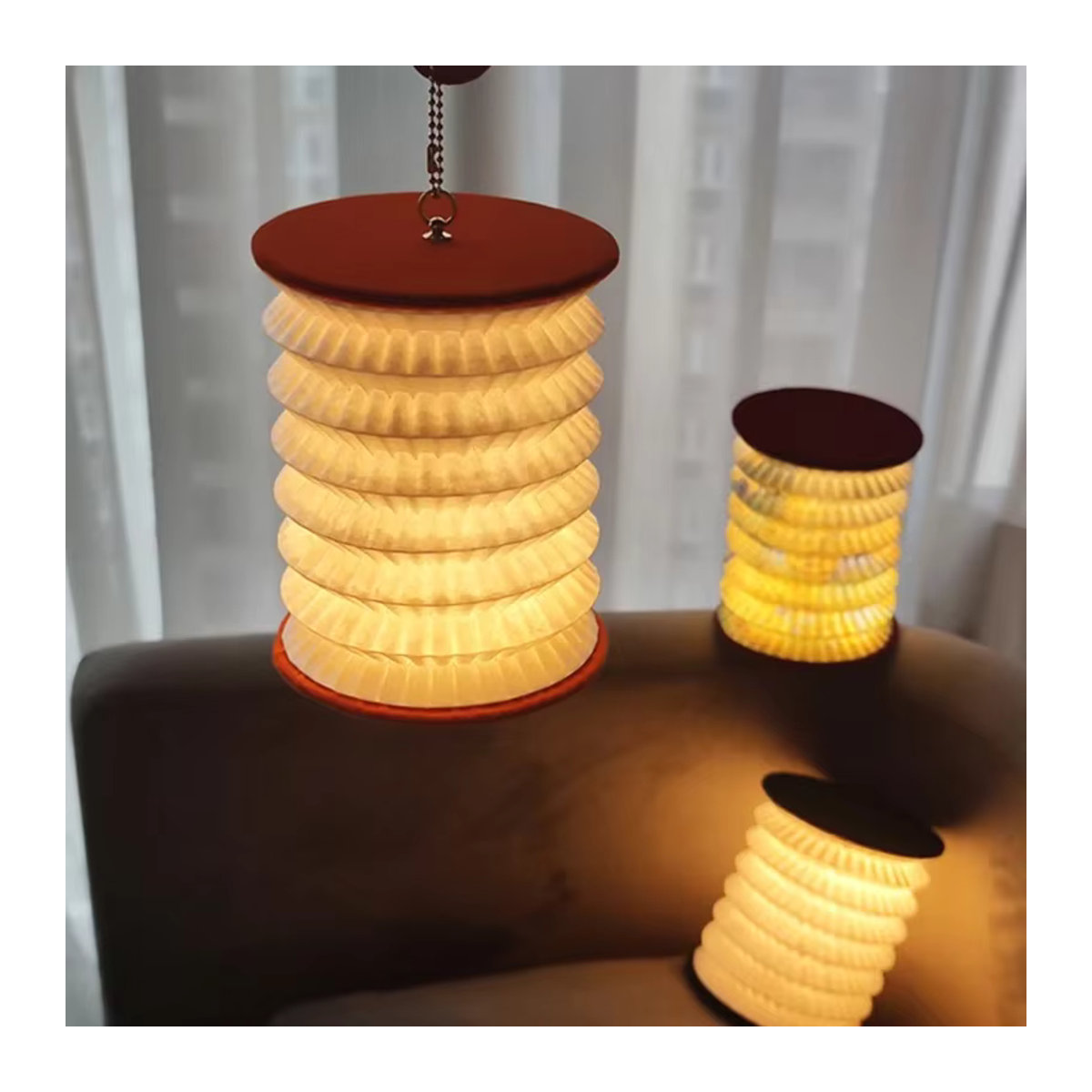 Dimmbare LED Tischlampe Nussbaum Faltbare Tragbare Laterne mit USB Aufladung und Touch-Funktion - Bild 3