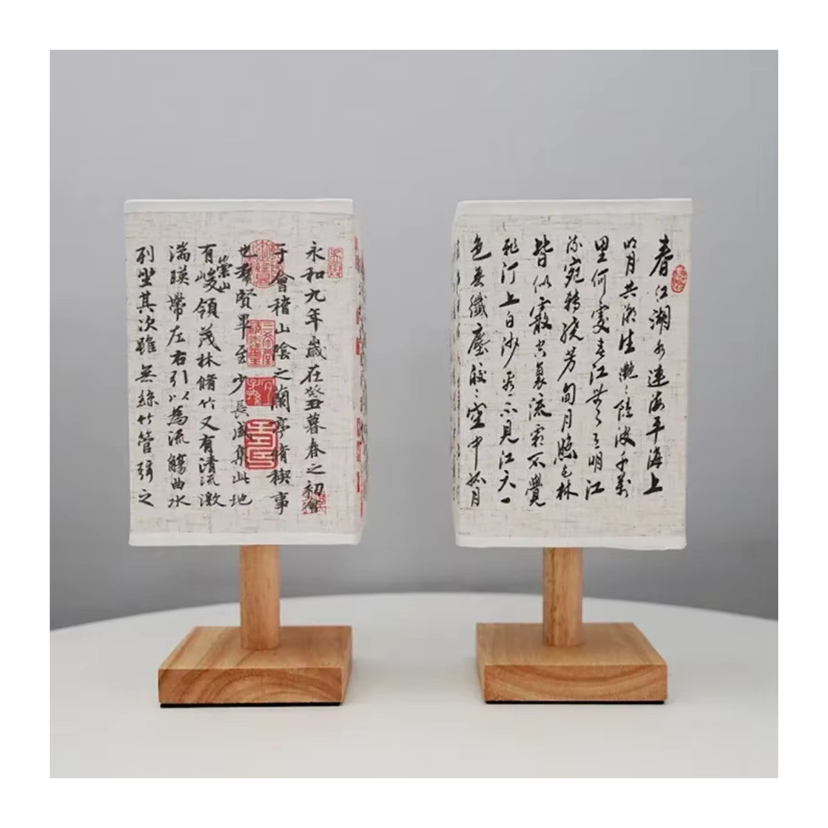 Dimmbare LED Tischlampe von lyfs im chinesischen Stil mit beige Stofflampenschirm und Holzfuß - Bild 6