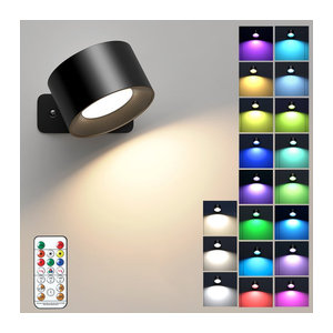 Dimmbare LED-Wandleuchte von aiopp in Schwarz mit 19 RGB-Farben, wiederaufladbar und batteriebetrieben, inklusive Touch- und Fernbedienung für eine 360 Grad Beleuchtung
