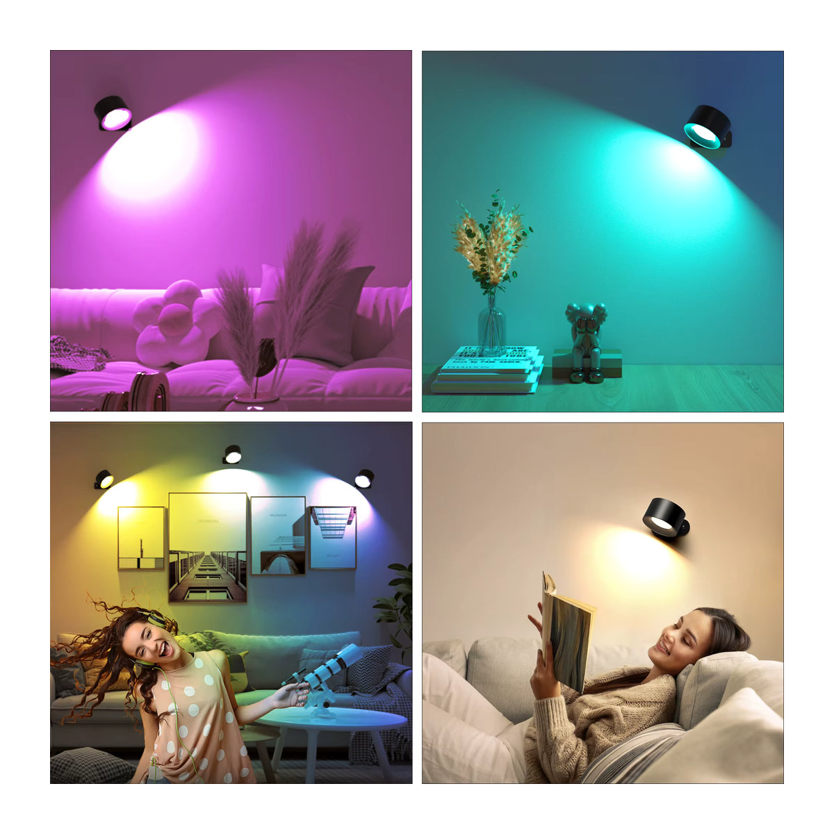 Dimmbare LED-Wandleuchte von aiopp in Schwarz mit 19 RGB-Farben, wiederaufladbar und batteriebetrieben, inklusive Touch- und Fernbedienung für eine 360 Grad Beleuchtung - Bild 5