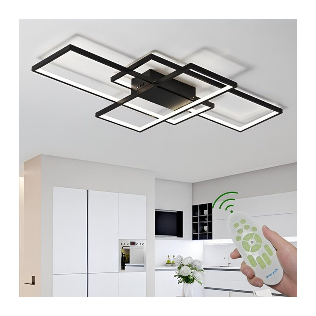 Dimmbare rechteckige Deckenlampe in Schwarz für Wohnzimmer, Schlafzimmer und Büro mit Fernbedienung und einstellbarer Farbtemperatur 3000–6500 K im Landhaus- und Modern-Stil - Bild 1