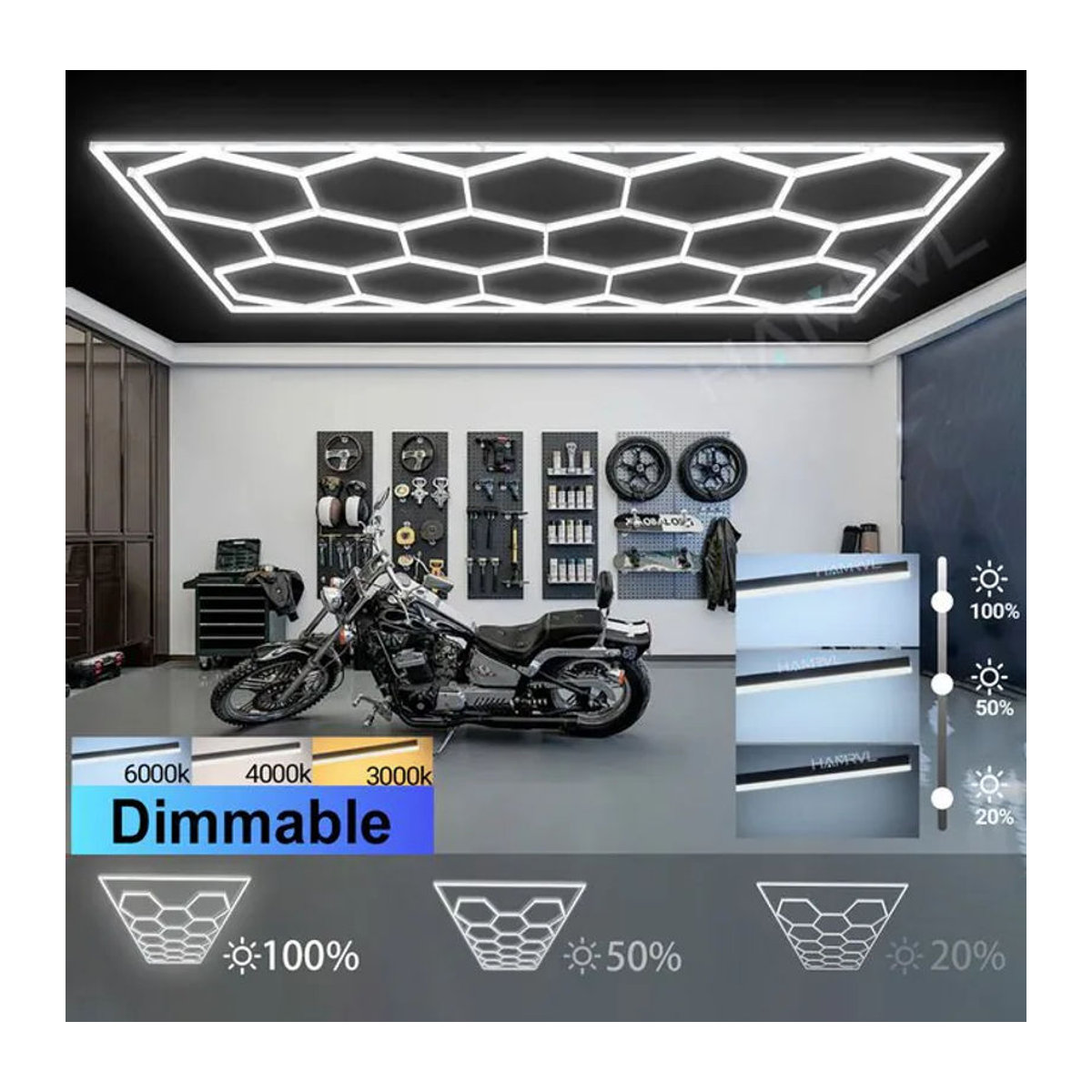 Dimmbare sechseckige LED-Wabenröhrenlampe von HAMRVL in Weiß für Garage, Werkstatt und Studio aus Aluminium - Bild 1