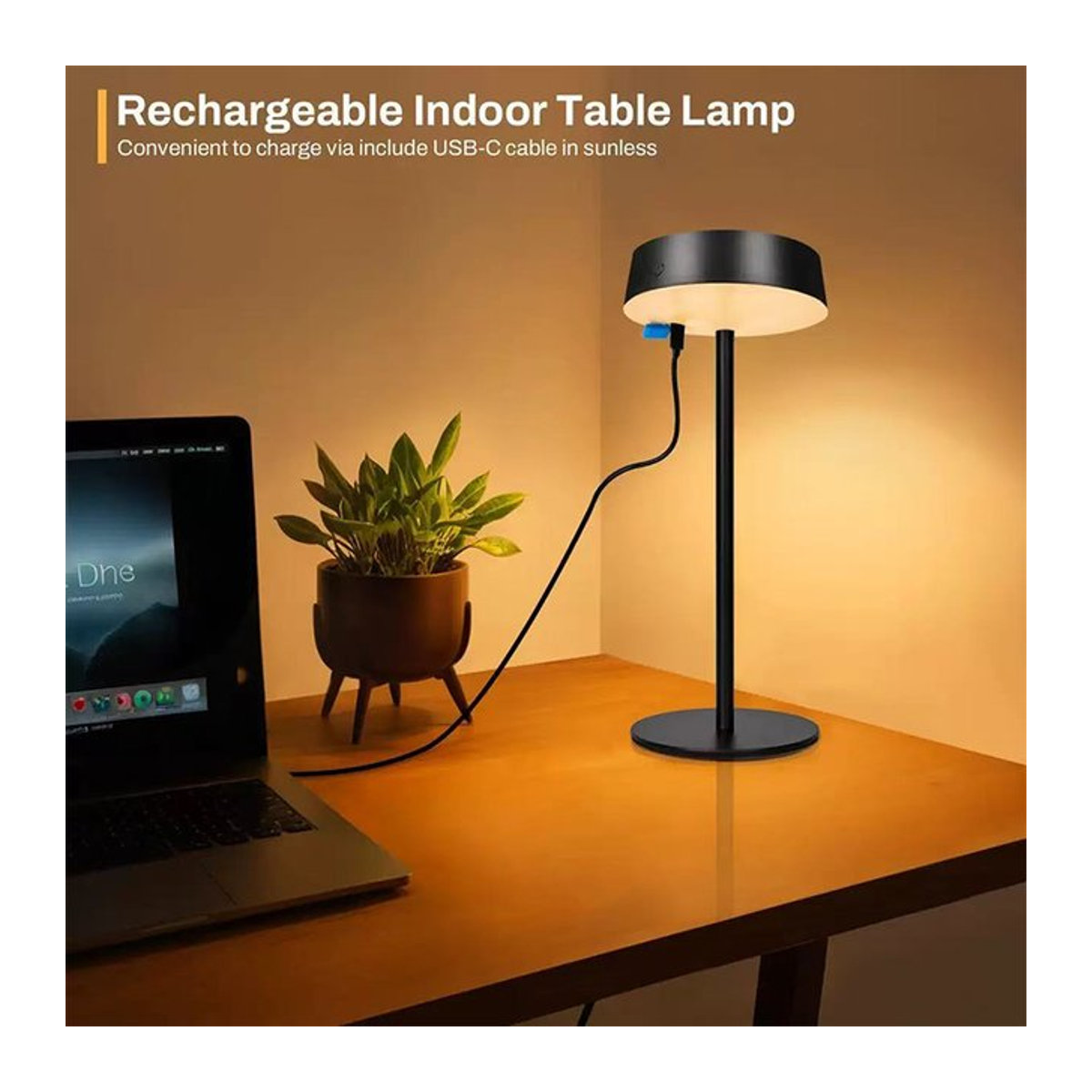 Dimmbare Solar-Tischlampe von lyfs mit LED, wasserdicht und kabellos, Schwarz, minimalistisches Design für Garten und Terrasse - Bild 1