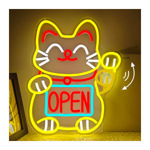 Dimmbares LED Neonschild Lucky Cat Maneki Neko in Bunt zur Dekoration für dein Restaurant oder deinen Ramen Shop