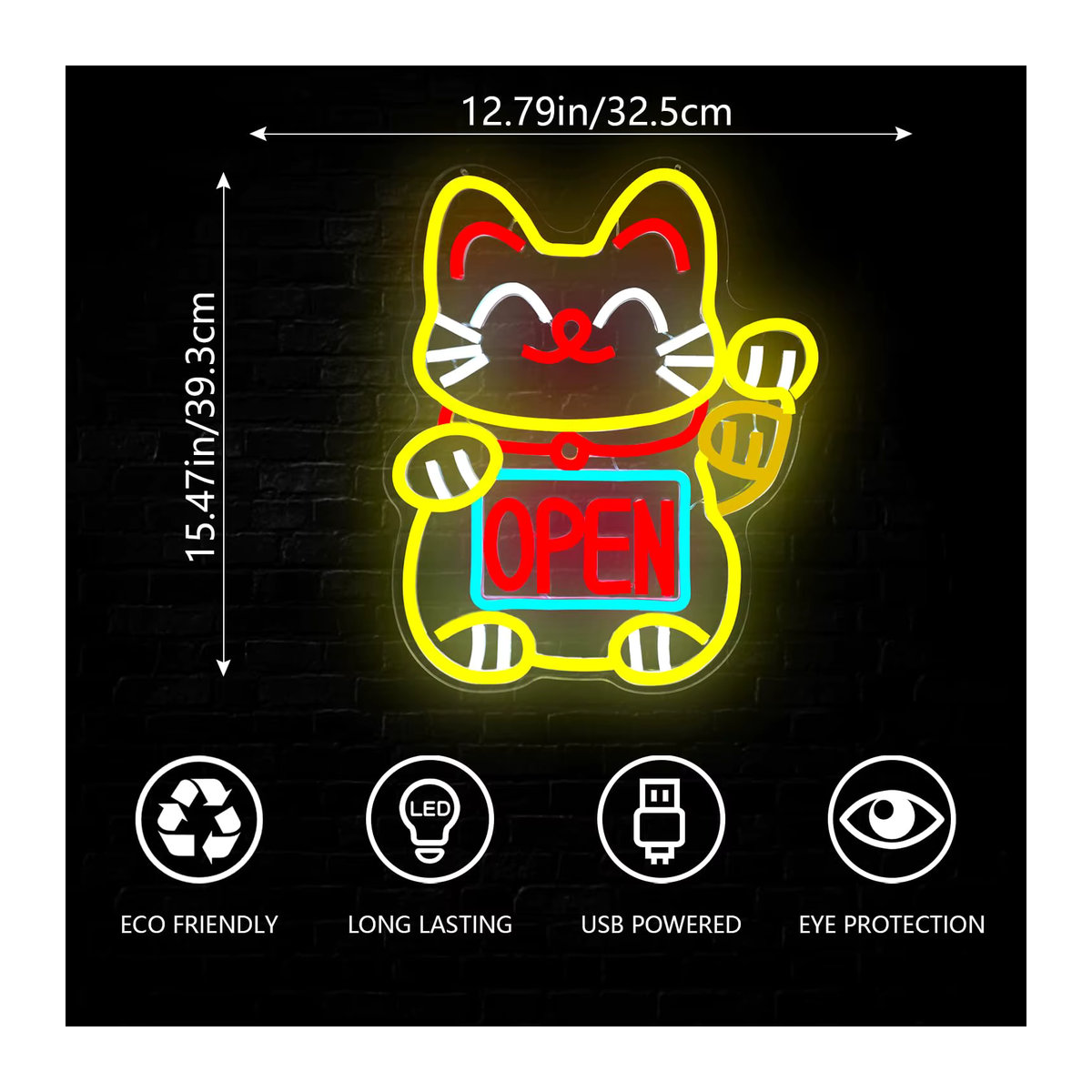 Dimmbares LED Neonschild Lucky Cat Maneki Neko in Bunt zur Dekoration für dein Restaurant oder deinen Ramen Shop - Bild 2