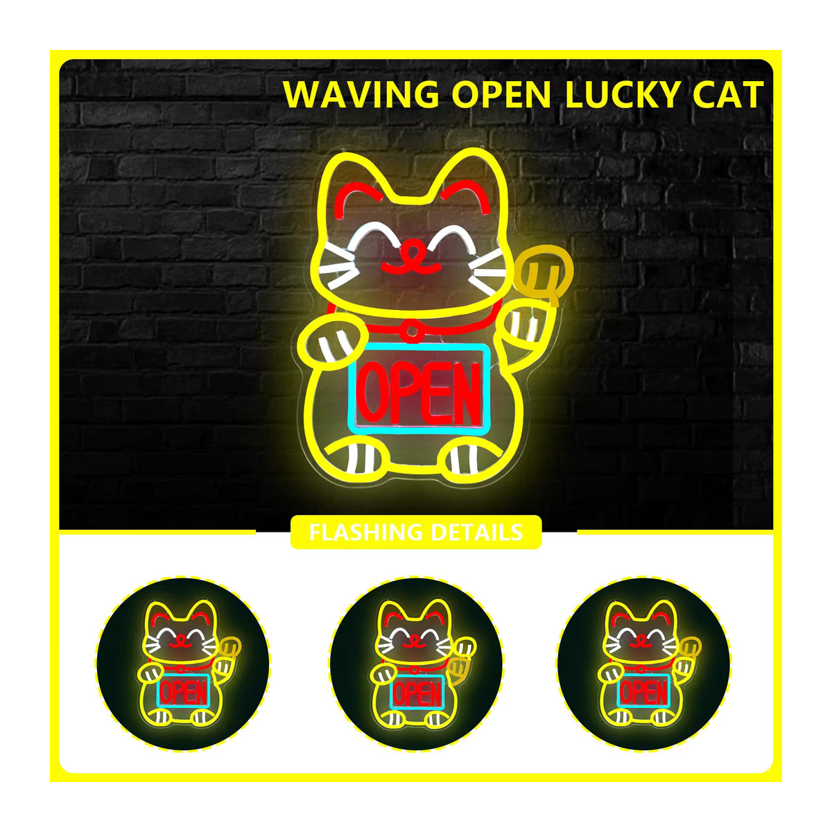 Dimmbares LED Neonschild Lucky Cat Maneki Neko in Bunt zur Dekoration für dein Restaurant oder deinen Ramen Shop - Bild 3