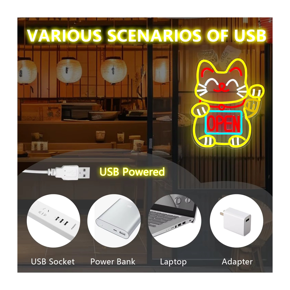 Dimmbares LED Neonschild Lucky Cat Maneki Neko in Bunt zur Dekoration für dein Restaurant oder deinen Ramen Shop - Bild 4