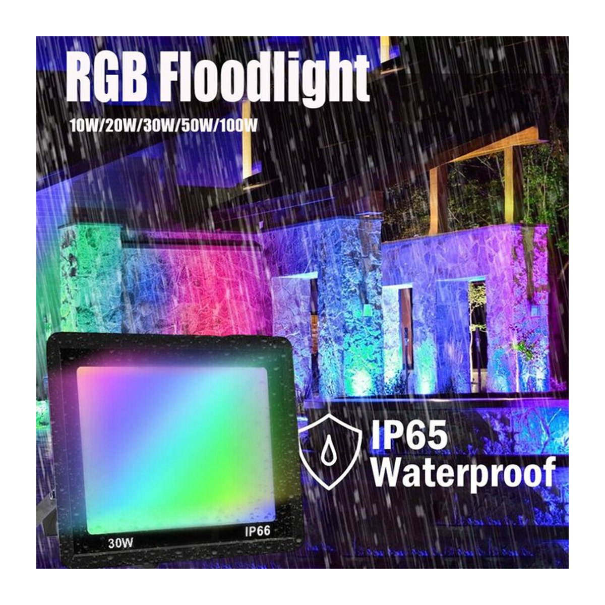 Dimmbares RGB LED Außenstrahler IP66 wasserdicht mit Fernbedienung in Bunt - Bild 1