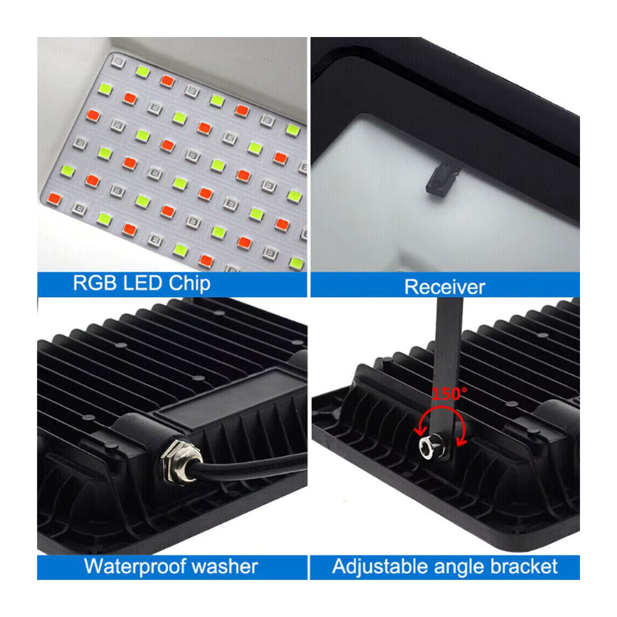Dimmbares RGB LED Außenstrahler IP66 wasserdicht mit Fernbedienung in Bunt - Bild 2