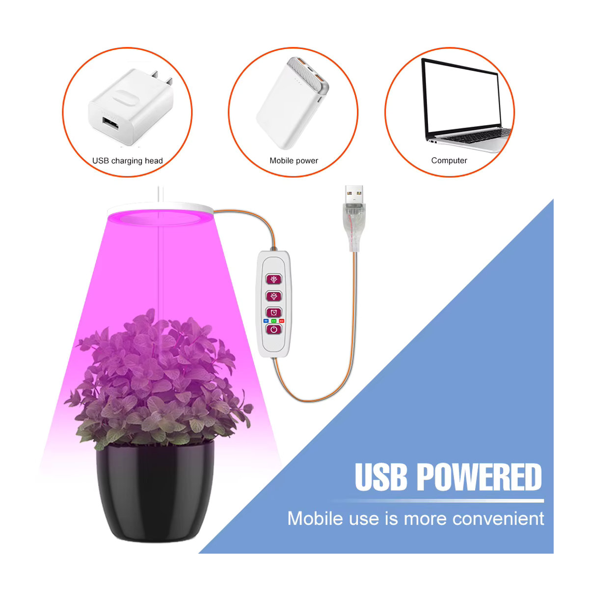Dimmbares USB DC5V LED Vollspektrum Wachstumslicht mit 24-Stunden-Timer und Topf für Zimmerpflanzen, Sukkulenten und Kakteen - Bild 3