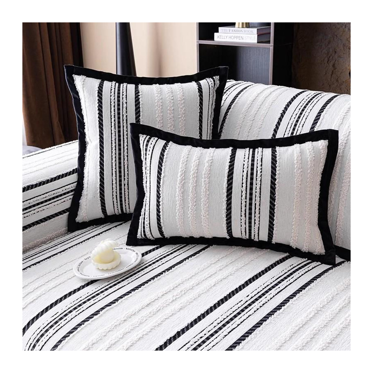 Dingding Sofa Slipcover Chenille Gestreift Rutschfest Weiß B/B: 70 x 70 cm - Bild 6