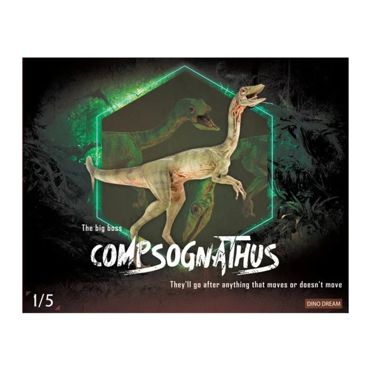 DINO DREAM Compsognathus Coelophysidae Dinosaurier Modell Grün 1:5 - Bild 1